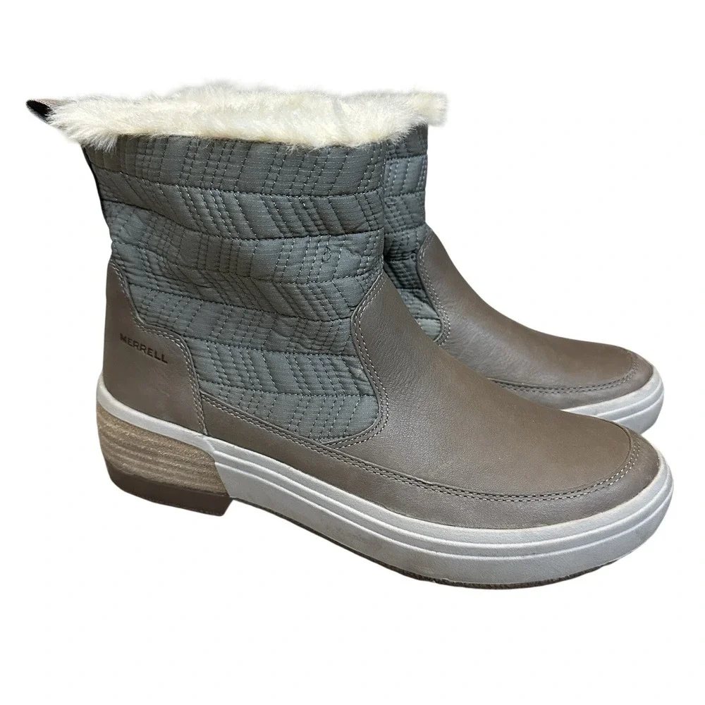 Merrell Womens 9 Haven Bluff Polar Waterproof Winter Boots Taupe Brown‎ Faux Fur